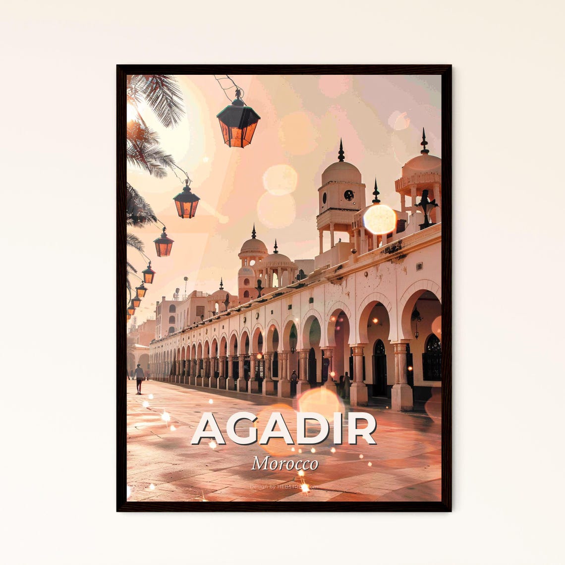 Agadir Morocco Grand Mosque Arcade Lanterns Sunset Street Poster