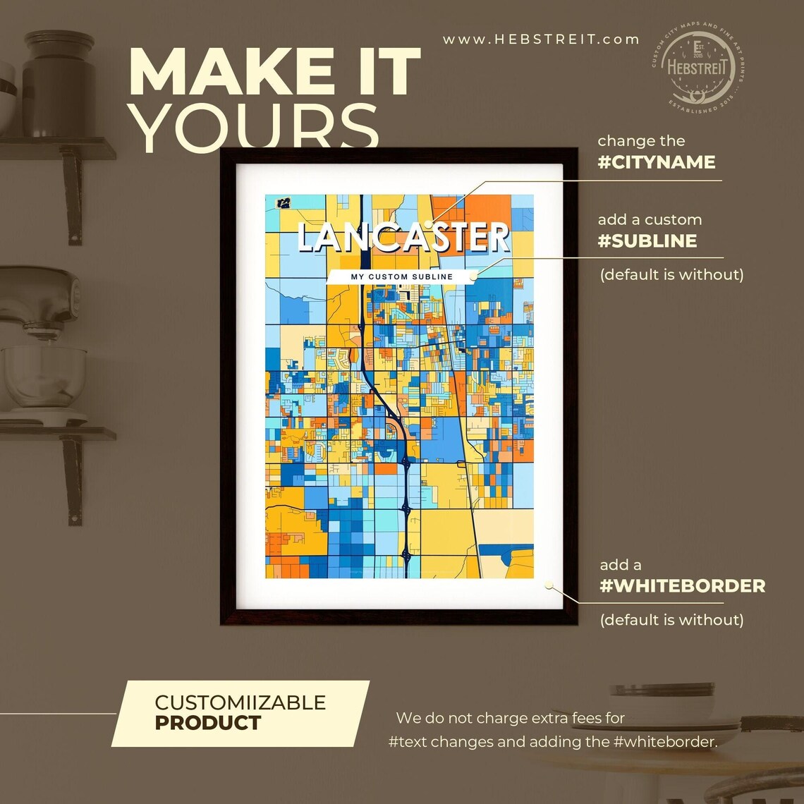 Lancaster California Colorful Modern City Street Map Artwork Poster - Image 2
