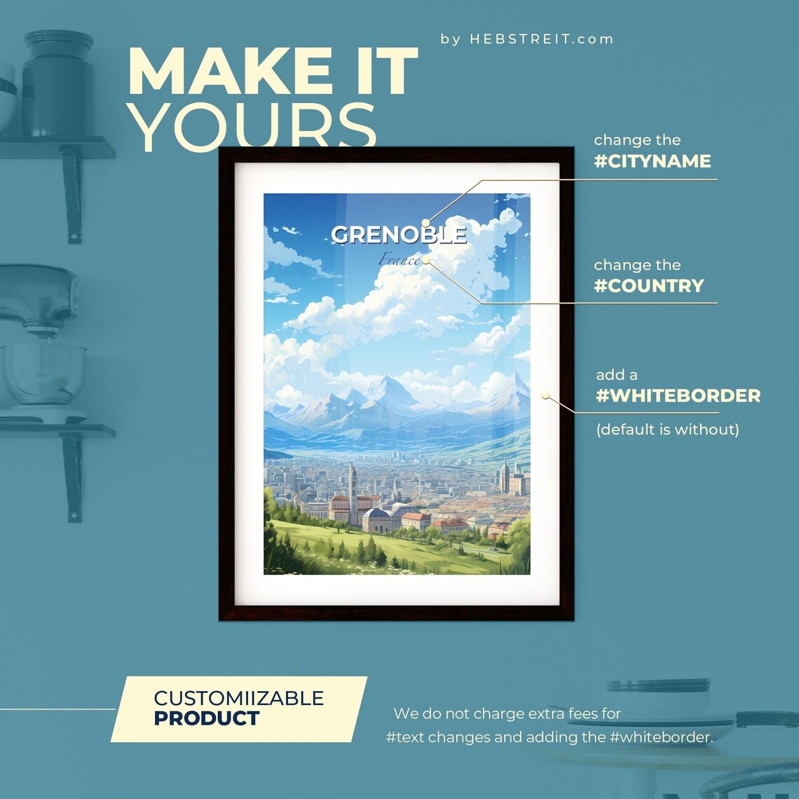 Grenoble France Alpine Mountain Cityscape Snowy Peak Travel Poster - Image 2