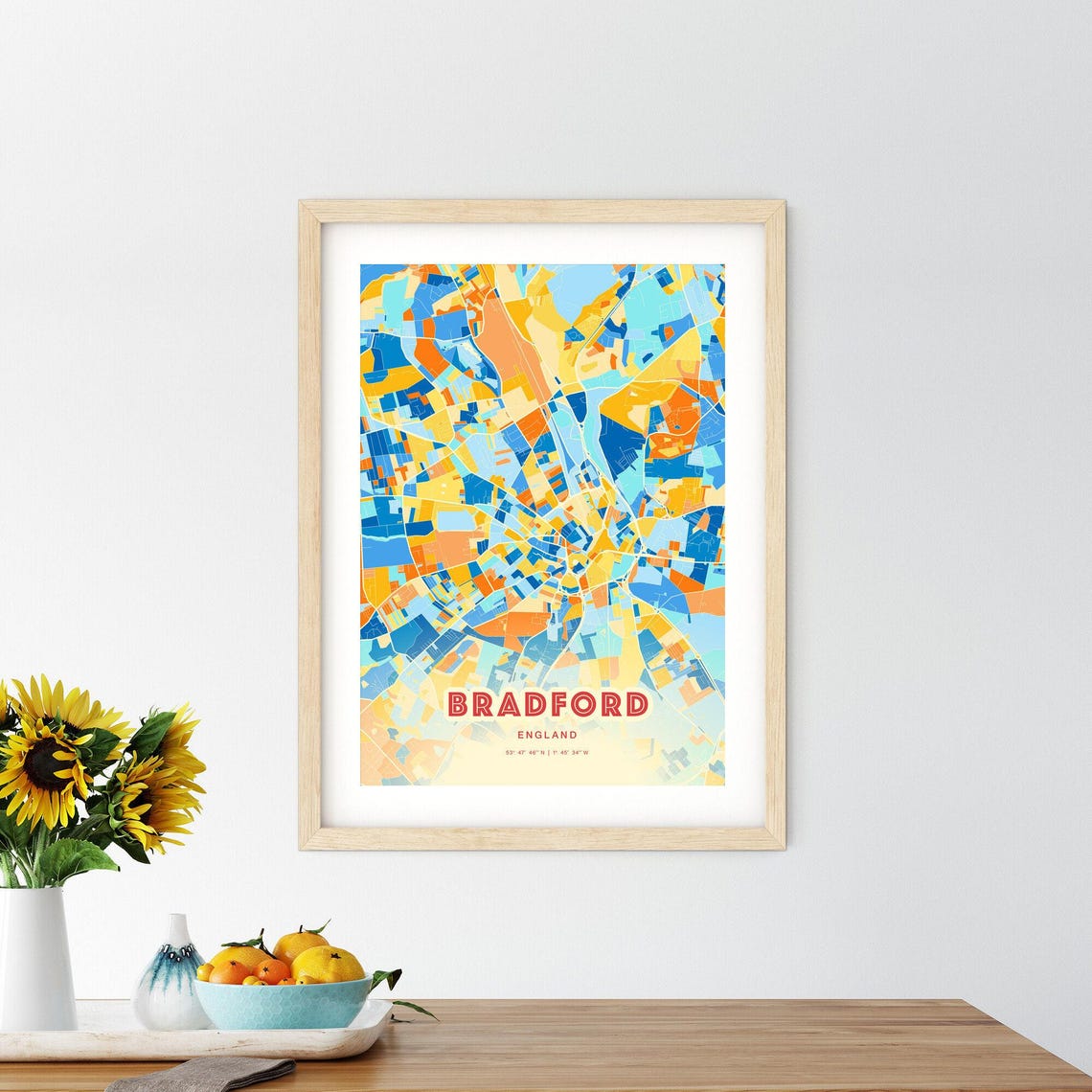 Bradford England Colorful City Map Coordinates Travel Art Poster - Image 2