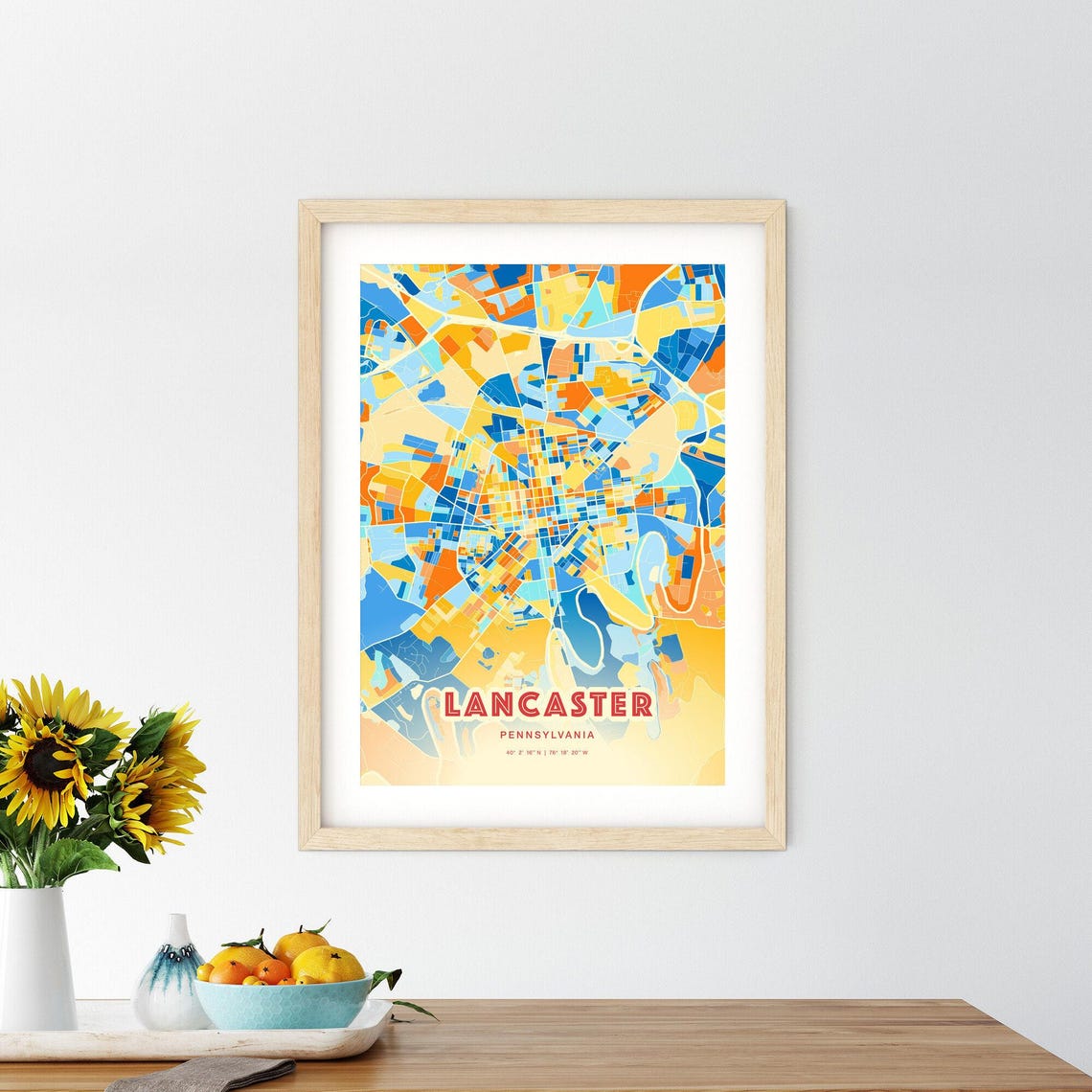 Lancaster Pennsylvania Blue Orange City Map Art Home Decor Poster - Image 2