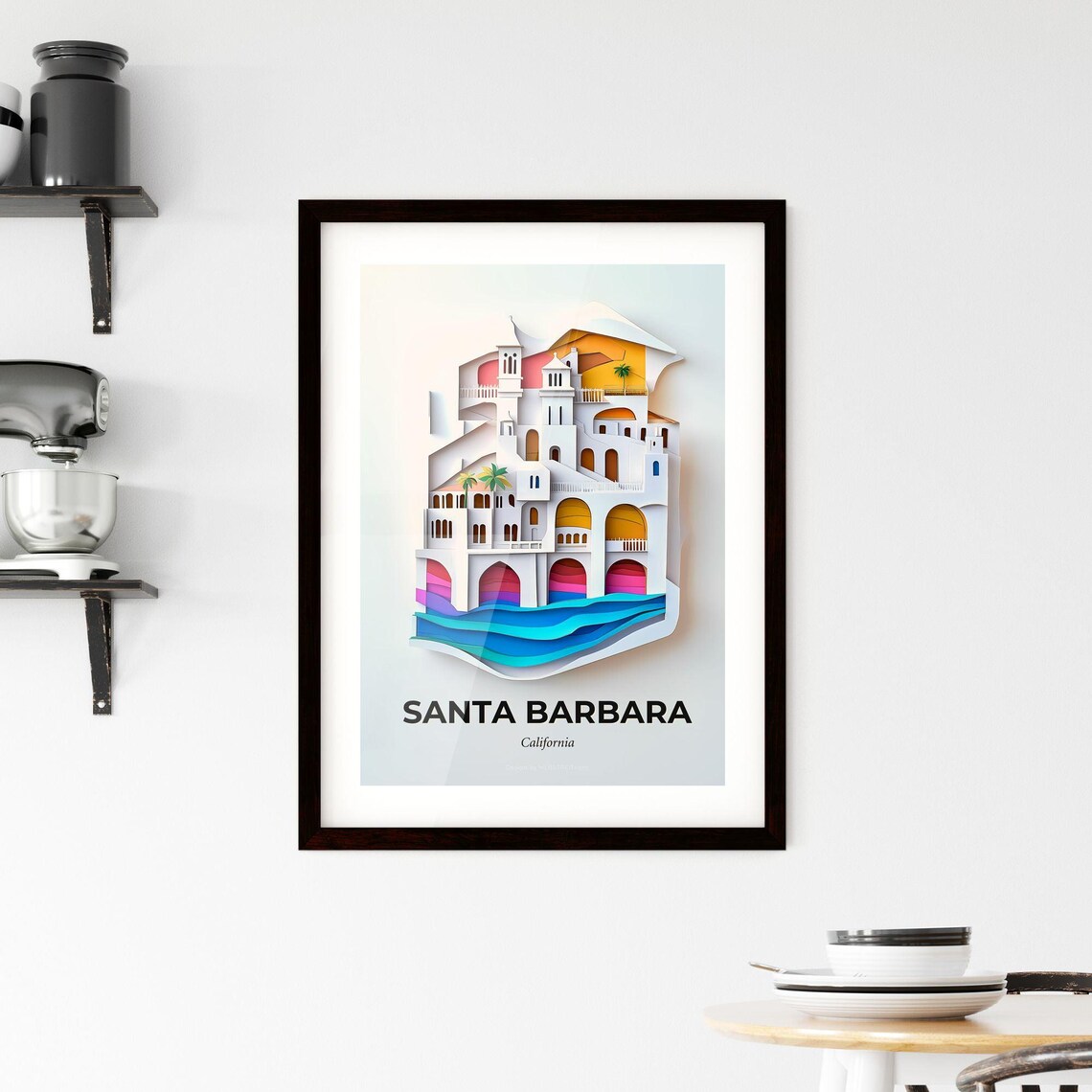Santa Barbara California Paper Cut Mission Architecture Travel Poster - Image 2