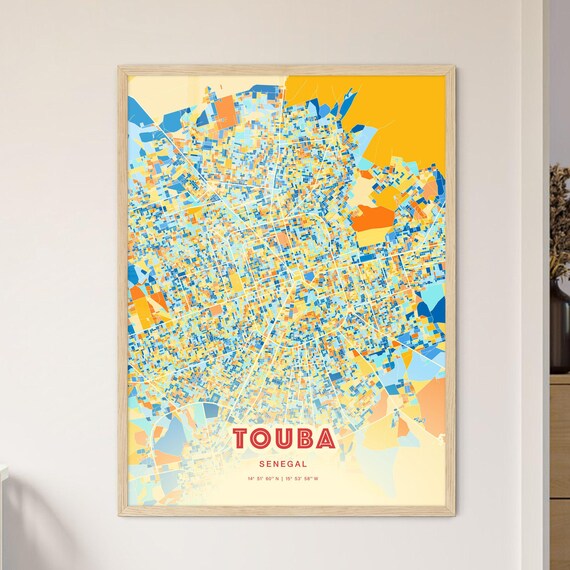 Touba Senegal Colorful City Map Art Poster Blue And Orange Street Design