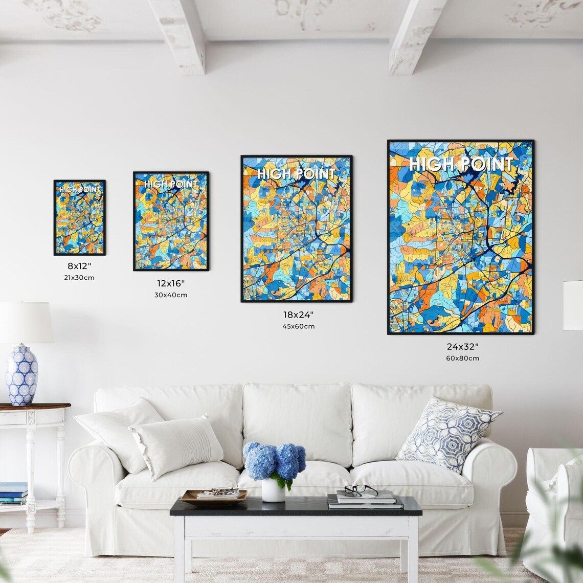 High Point North Carolina Vibrant Colorful Geometric Street Grid City Map Art Poster - Image 3