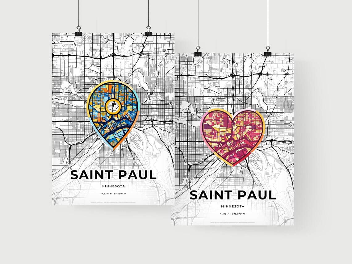 Saint Paul Minnesota Minimal City Map Colorful Heart Icon Art Poster - Image 2
