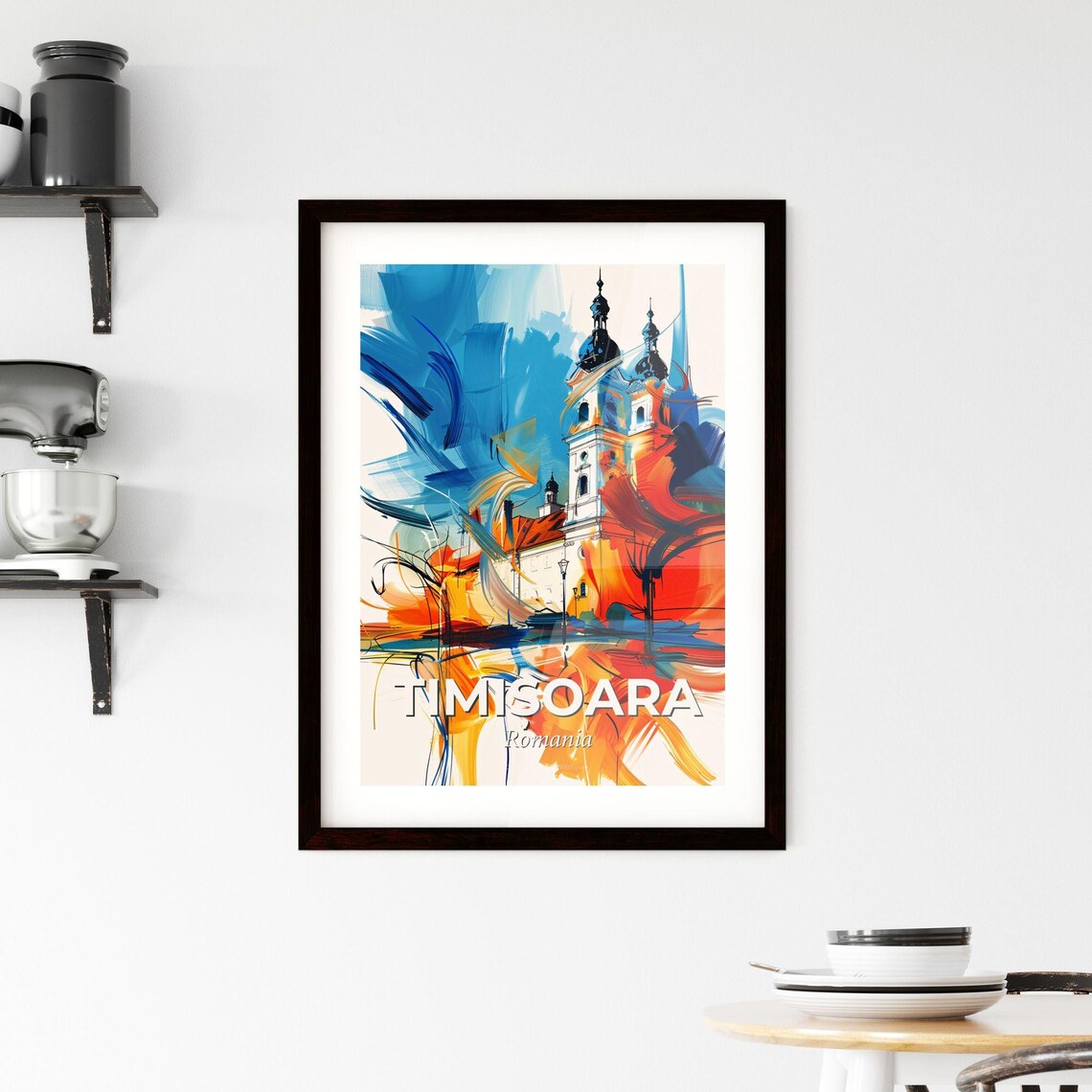 Timisoara Romania Colorful Abstract White Church Towers Art Poster - Image 2