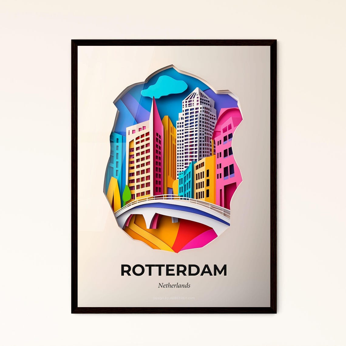 Rotterdam Netherlands Modern Skyline Paper Cut City Decor Poster