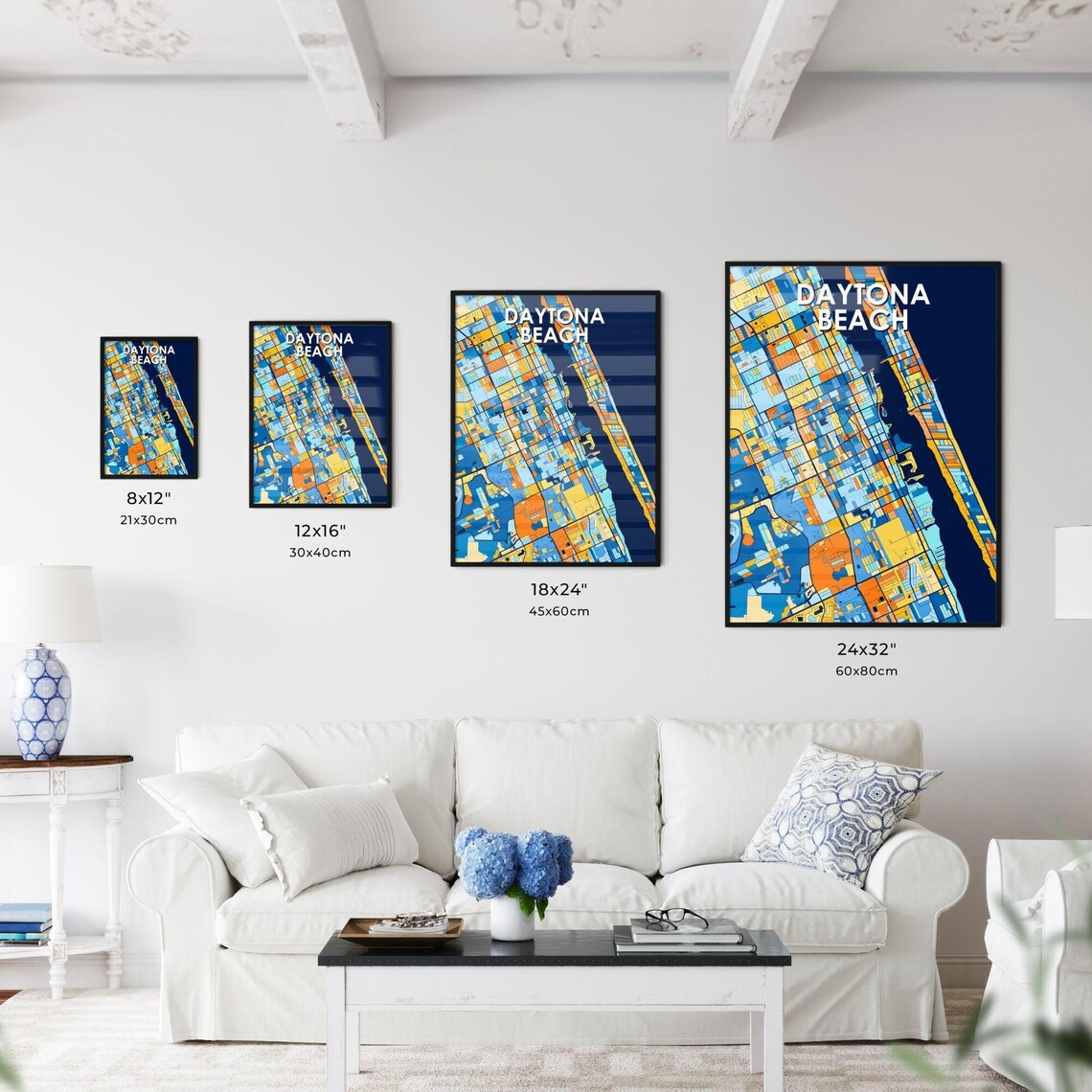 Daytona Beach Florida Vibrant Colorful Geometric Street Grid City Map Art Poster - Image 3