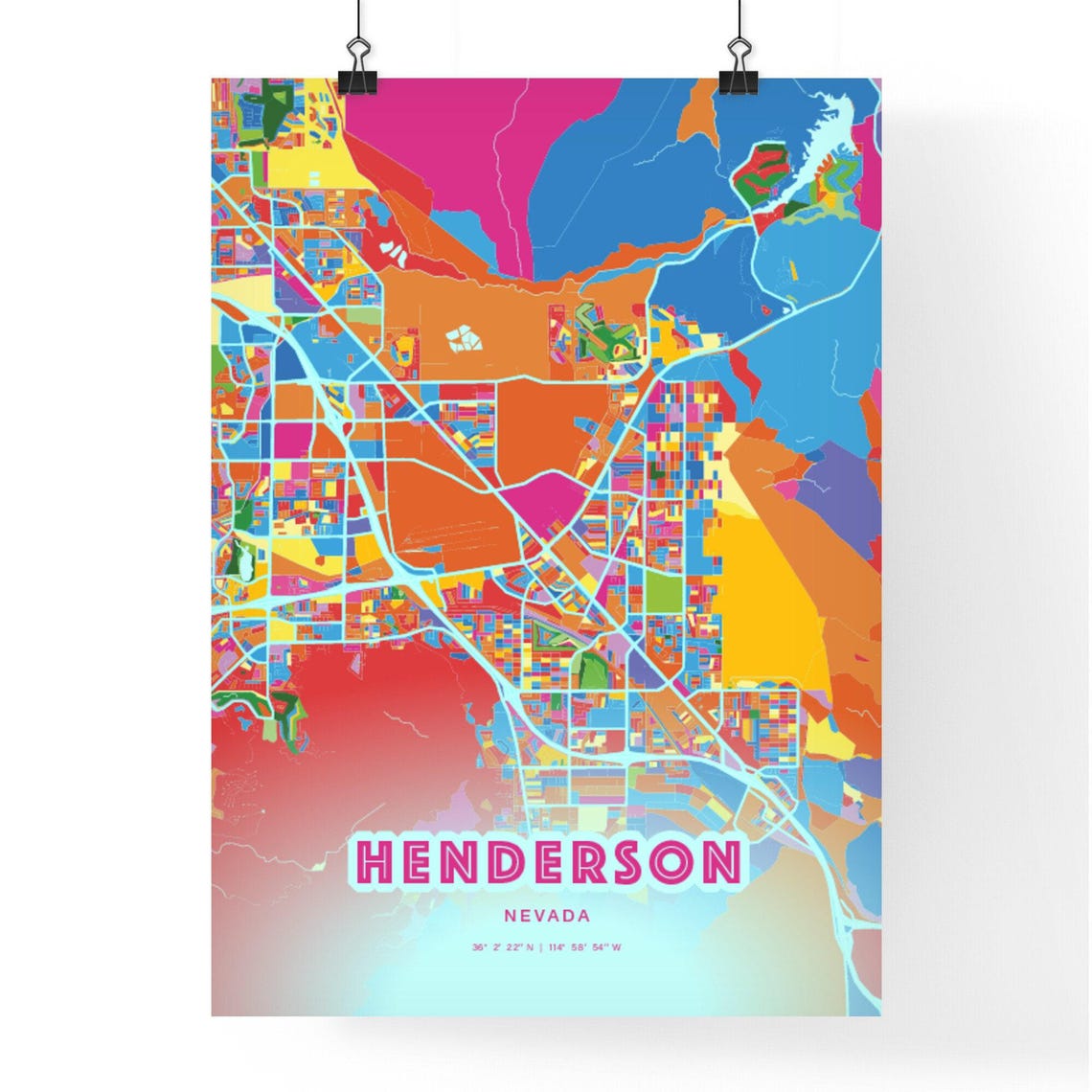 Henderson Nevada Customizable Colorful City Map Poster For Home Decor - Image 3