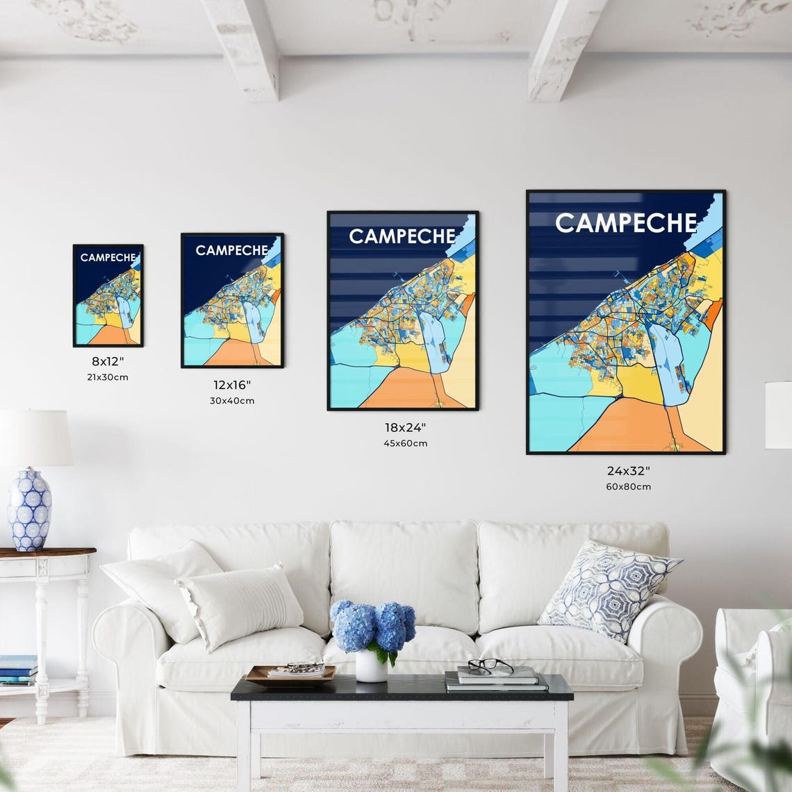 Campeche Mexico Vibrant Colorful Illustrated Street Map Art Poster - Image 3