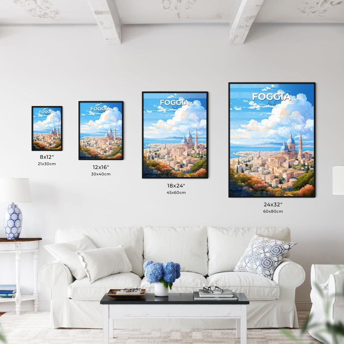 Foggia Italy Poster Illustrated Coastal City Blue Dome Travel Skyline Art - Image 3