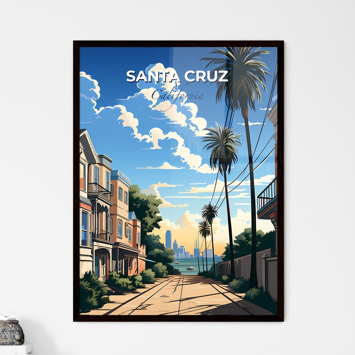 Santa Cruz California Victorian Houses Palm Tree Bay Street Poster