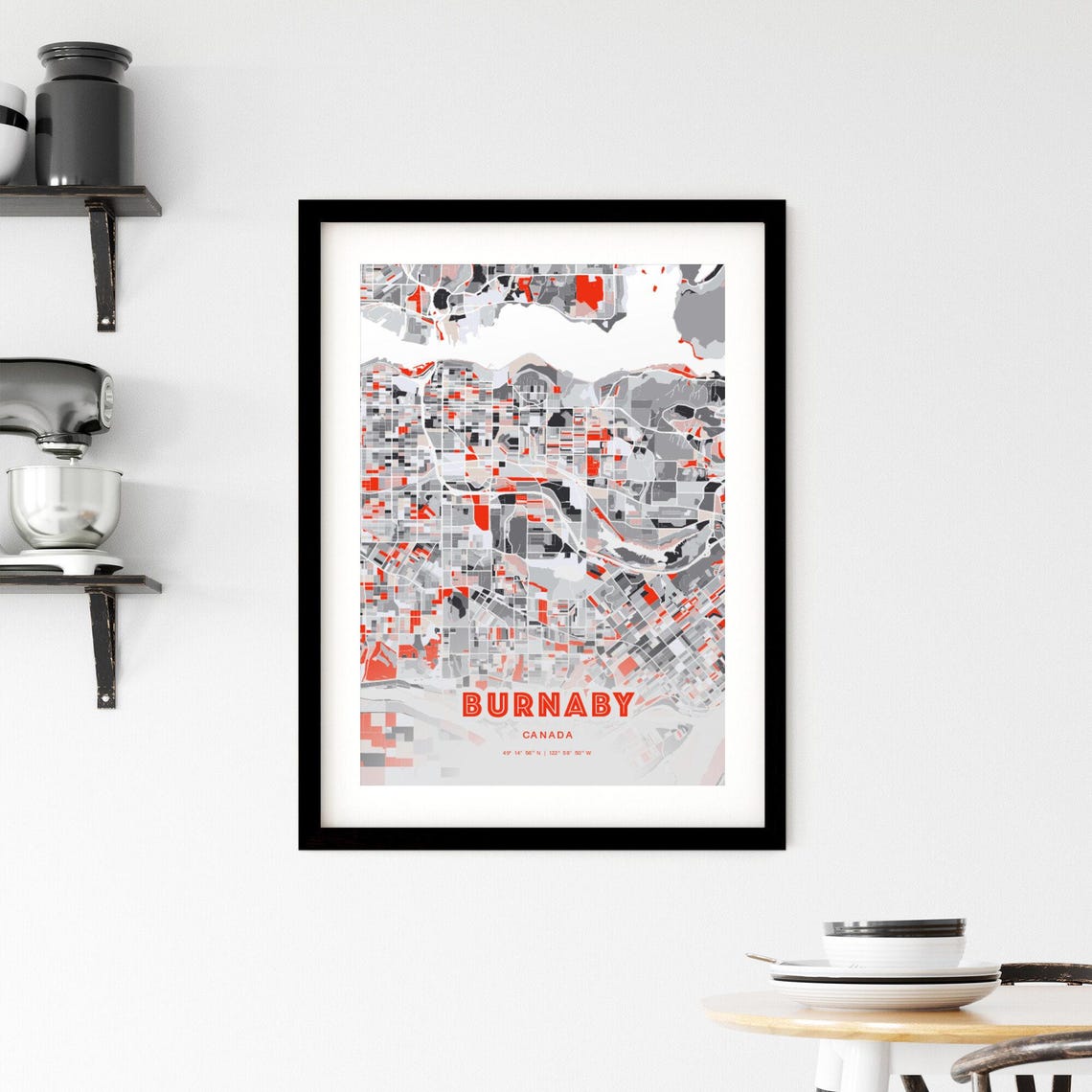 Burnaby Canada City Map Art Modern Red Gray Coordinate Poster - Image 2