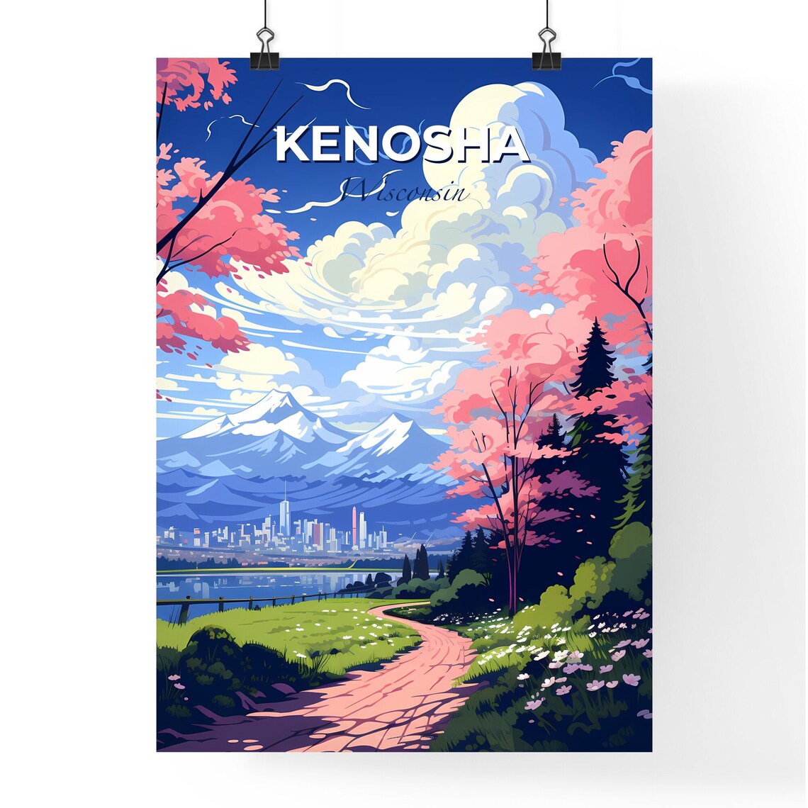Kenosha Wisconsin Blossom Trail Lake Mountain Skyline Poster - Image 4
