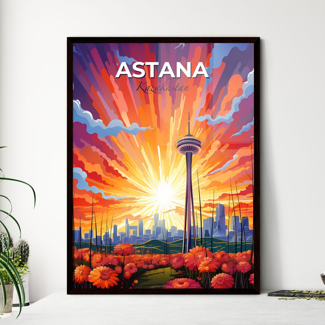 Astana Kazakhstan Observation Tower Sunset Vintage Travel Poster