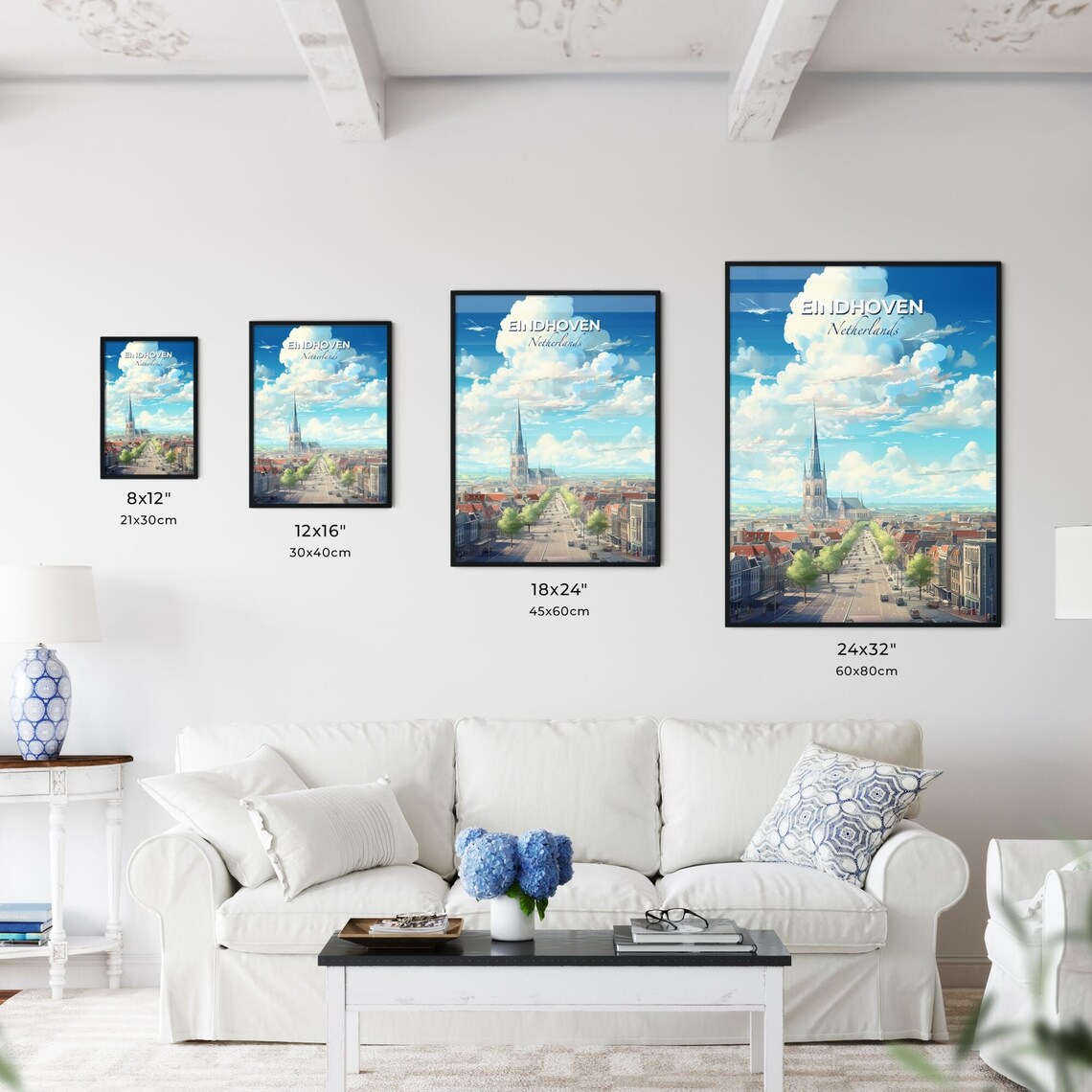 Eindhoven Netherlands Church Spire Street Blue Sky Travel Poster - Image 3