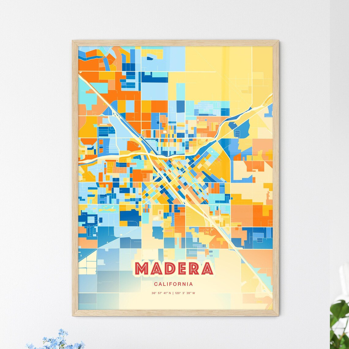 Madera California Modern Colorful City Street Map Art Poster - Image 3