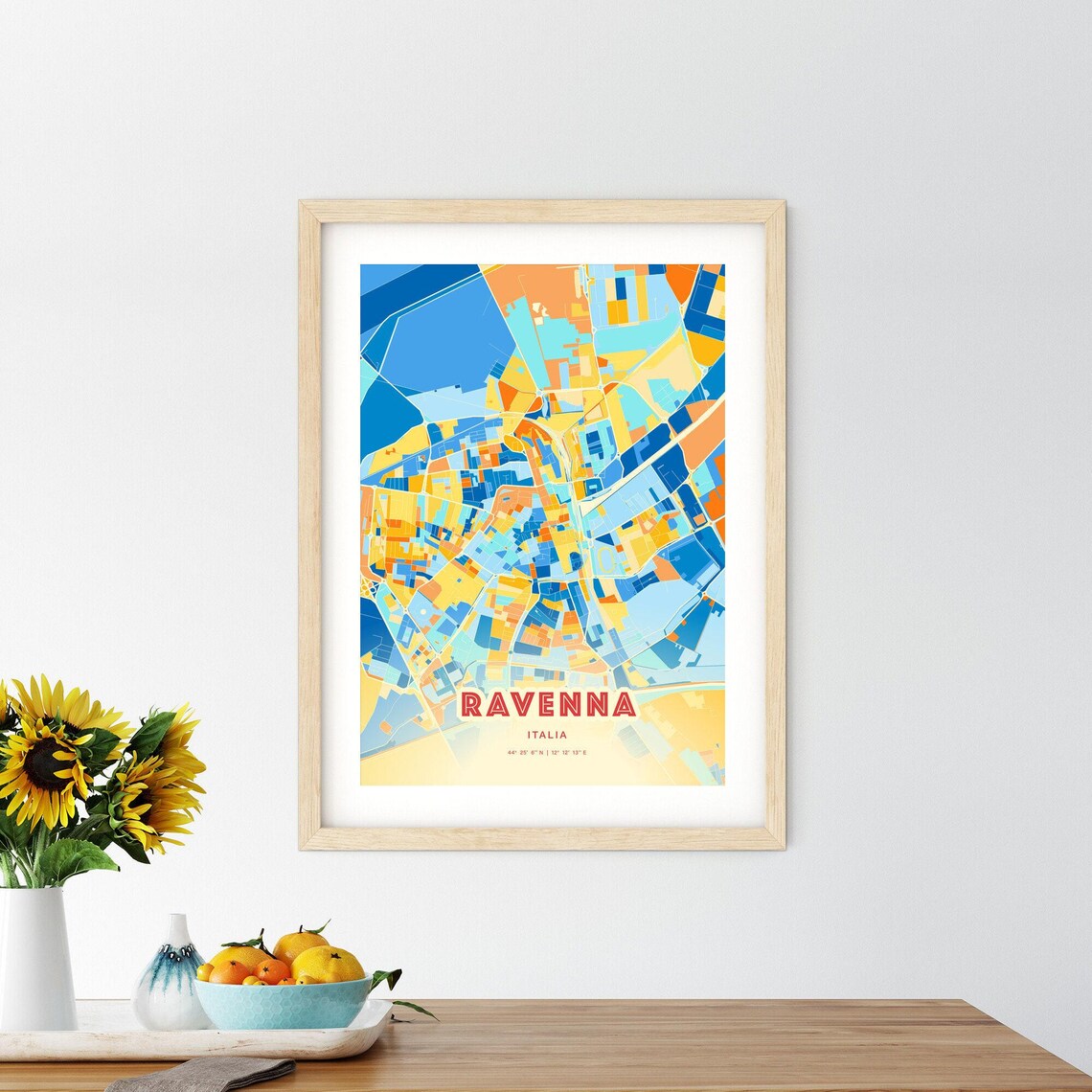 Ravenna Italy Blue Orange Historic Mosaic City Map Art Poster - Image 2