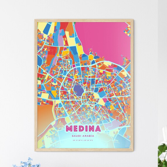 Medina Saudi Arabia Rainbow City Map Poster Vibrant Colorful Street Grid Art