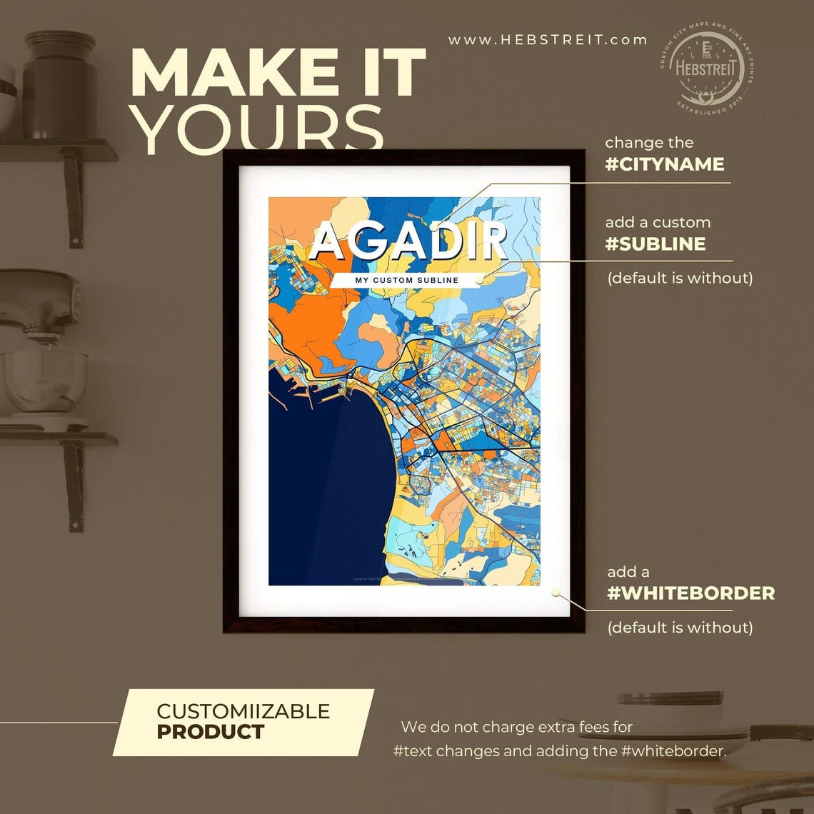 Agadir Morocco Vibrant Geometric Coastal City Map Art Poster - Image 2