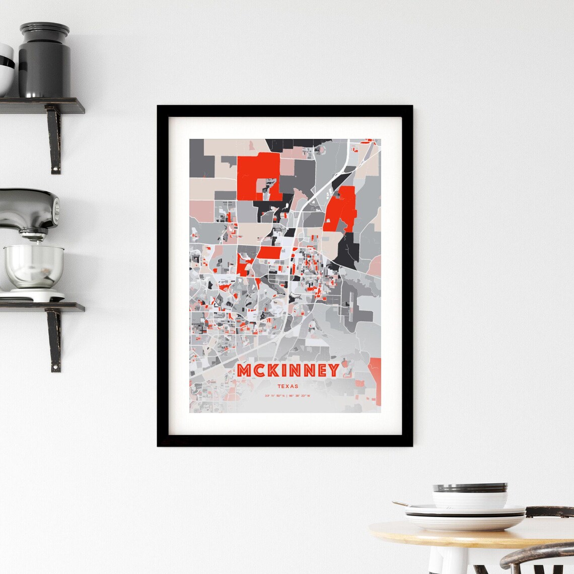 McKinney Texas Modern Map Art Poster Red Gray Expressive Street Style - Image 2