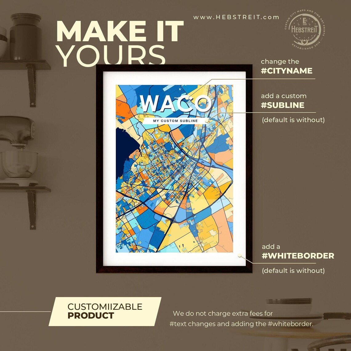 Waco Texas Colorful Modern City Street Map Travel Decor Poster - Image 2