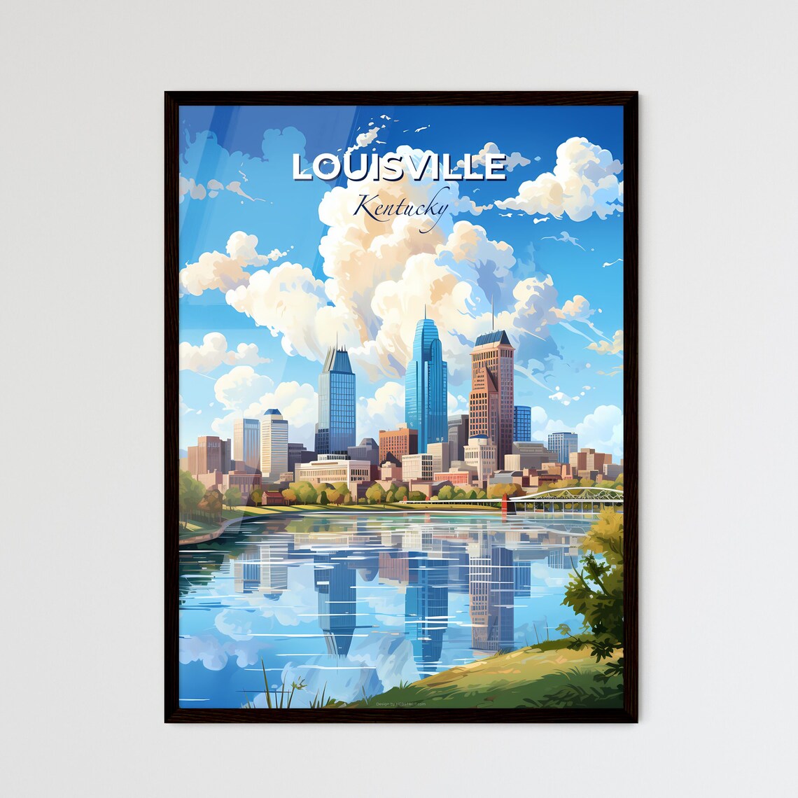 Louisville Kentucky Travel Poster Ohio River City Skyline Reflection Art