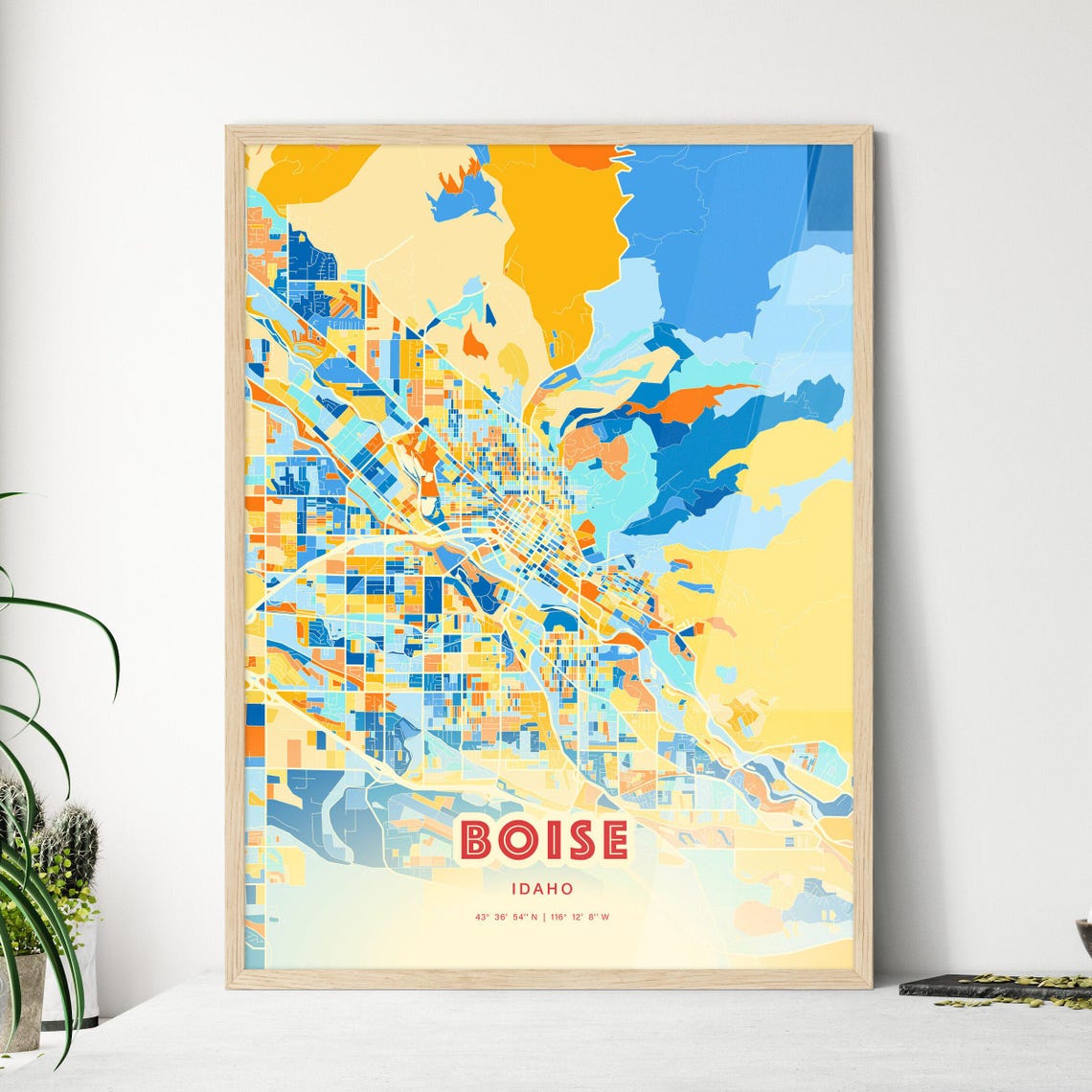 Boise Idaho Modern Bold Vibrant Blue Orange Mosaic City Map Poster