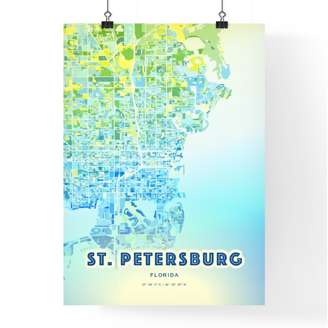 St Petersburg Florida Bluish Watercolor Modern City Map Art Poster - Image 3