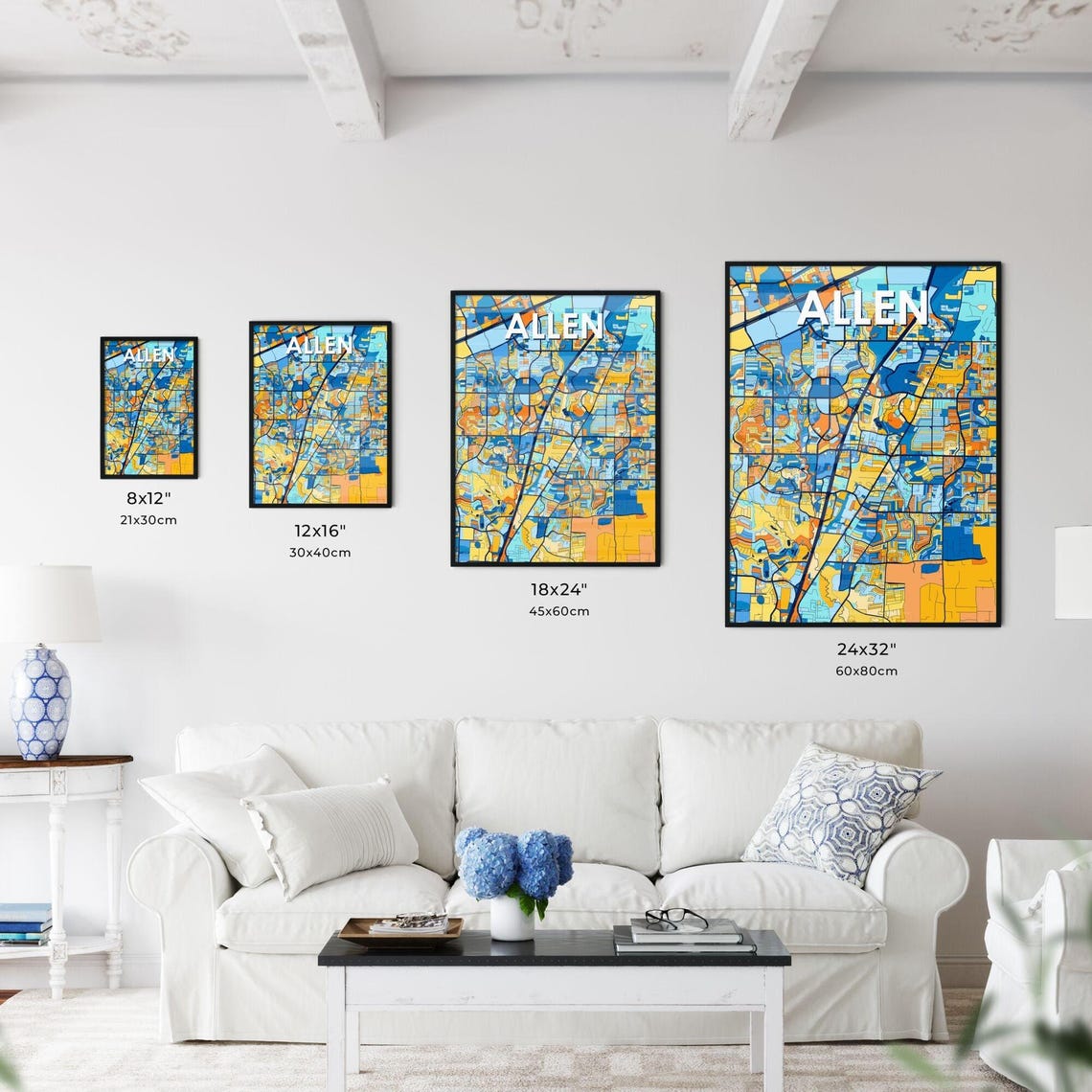 Allen Texas Eye Catching Colorful City Street Map Art Poster - Image 3