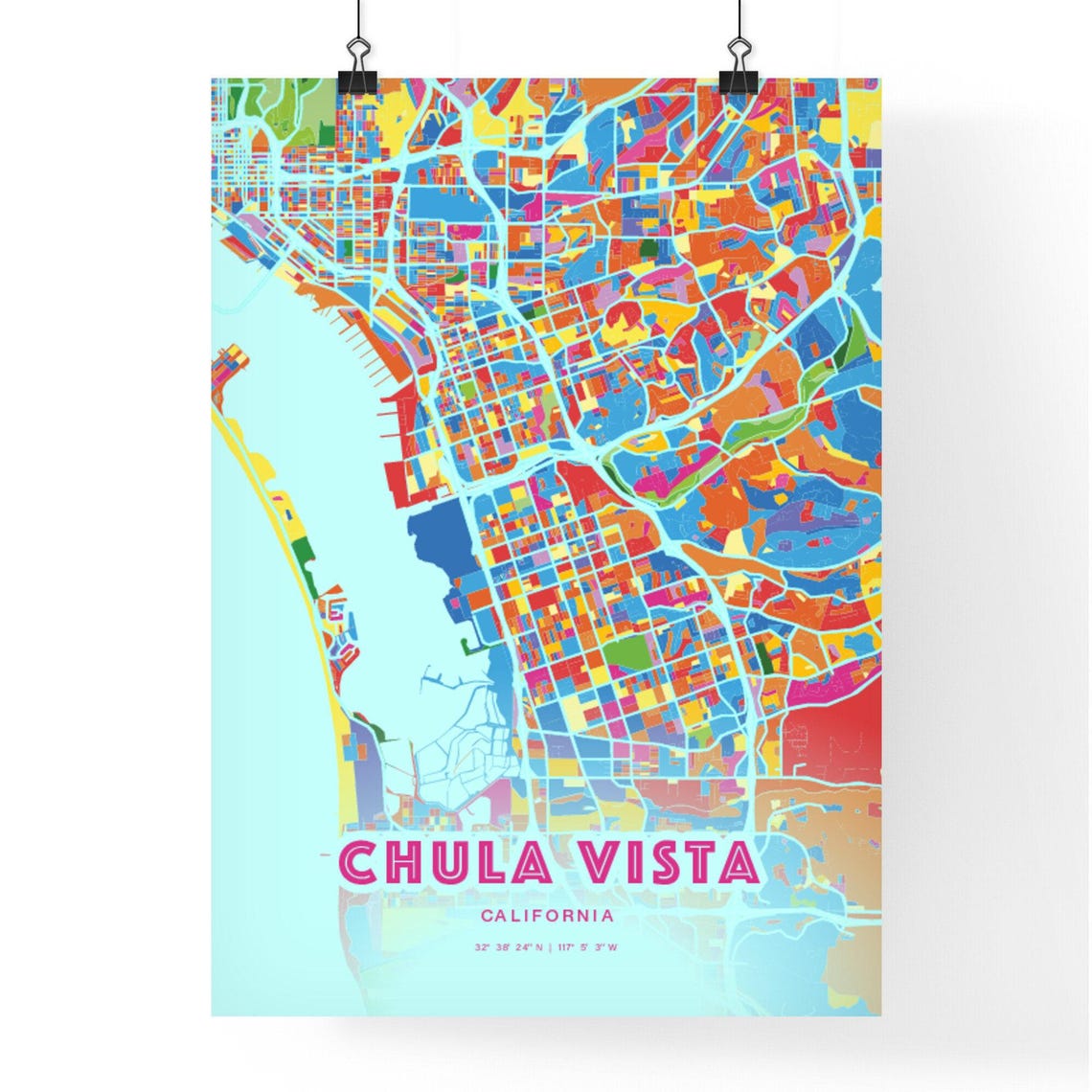 Chula Vista California Customizable Colorful City Map Poster Art Gift - Image 3