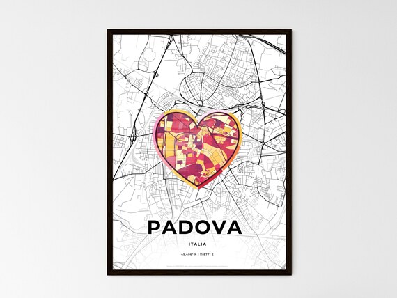 Padova Italy Minimalist Line Art Heart Shaped City Map Poster