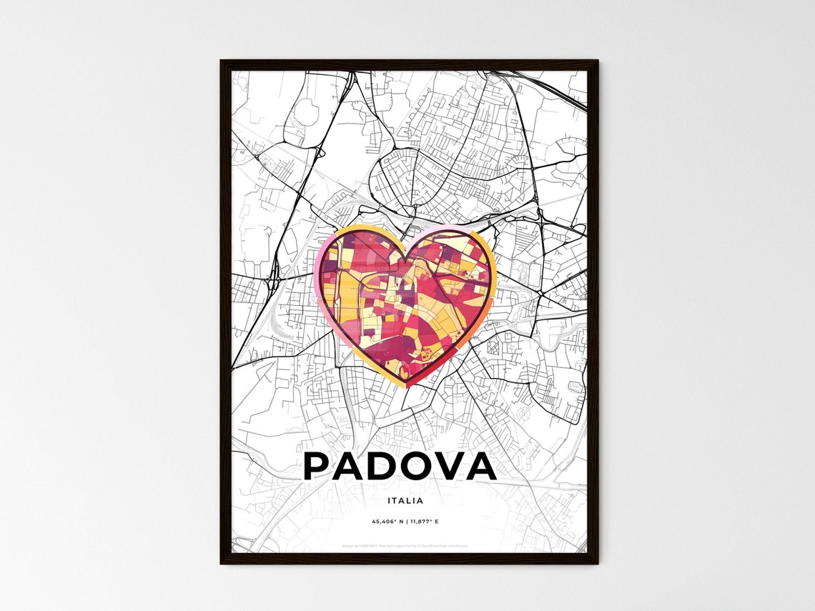 Padova Italy Minimalist Line Art Heart Shaped City Map Poster