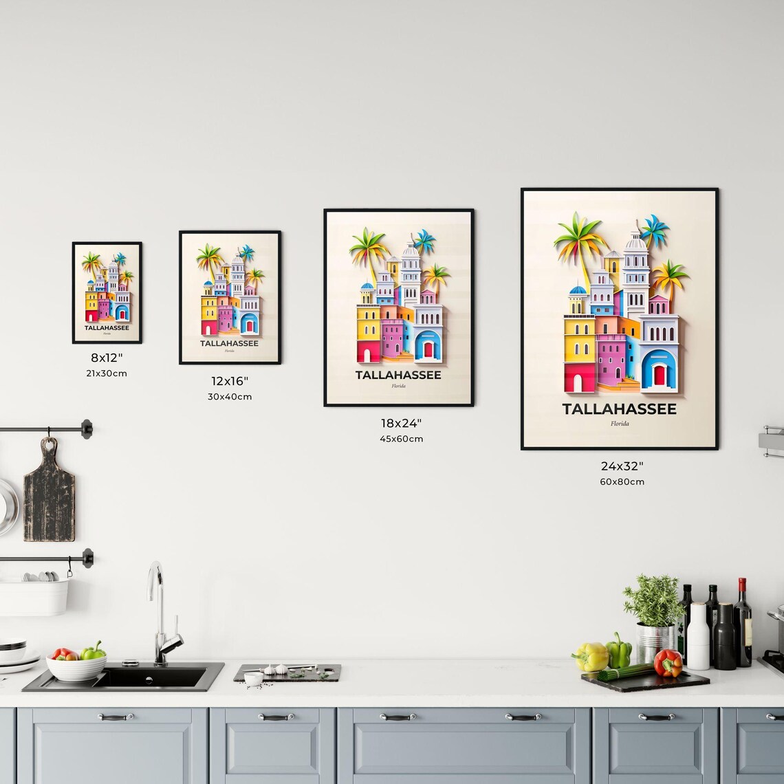 Tallahassee Florida Palms Towers Colorful Paper Cut Art Poster - Image 3