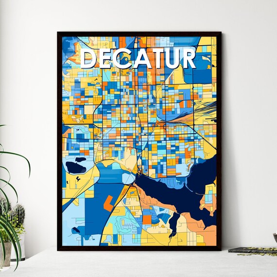 Decatur Illinois Colorful Street Map Art Home Decor Gift Poster