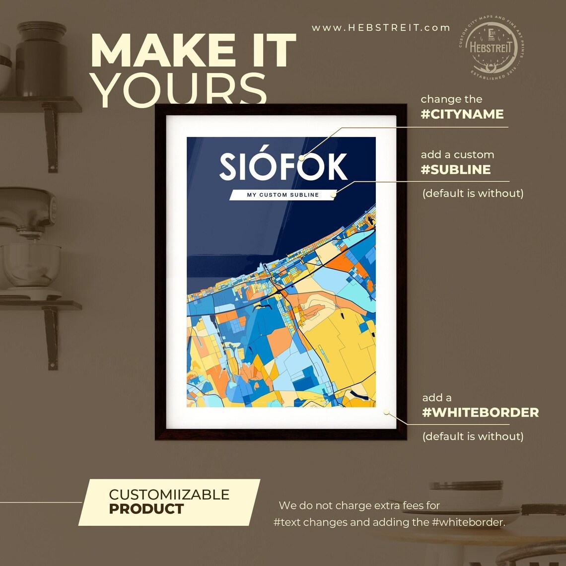 Siofok Hungary Vibrant Colorful Modern City Street Map Art Poster - Image 2