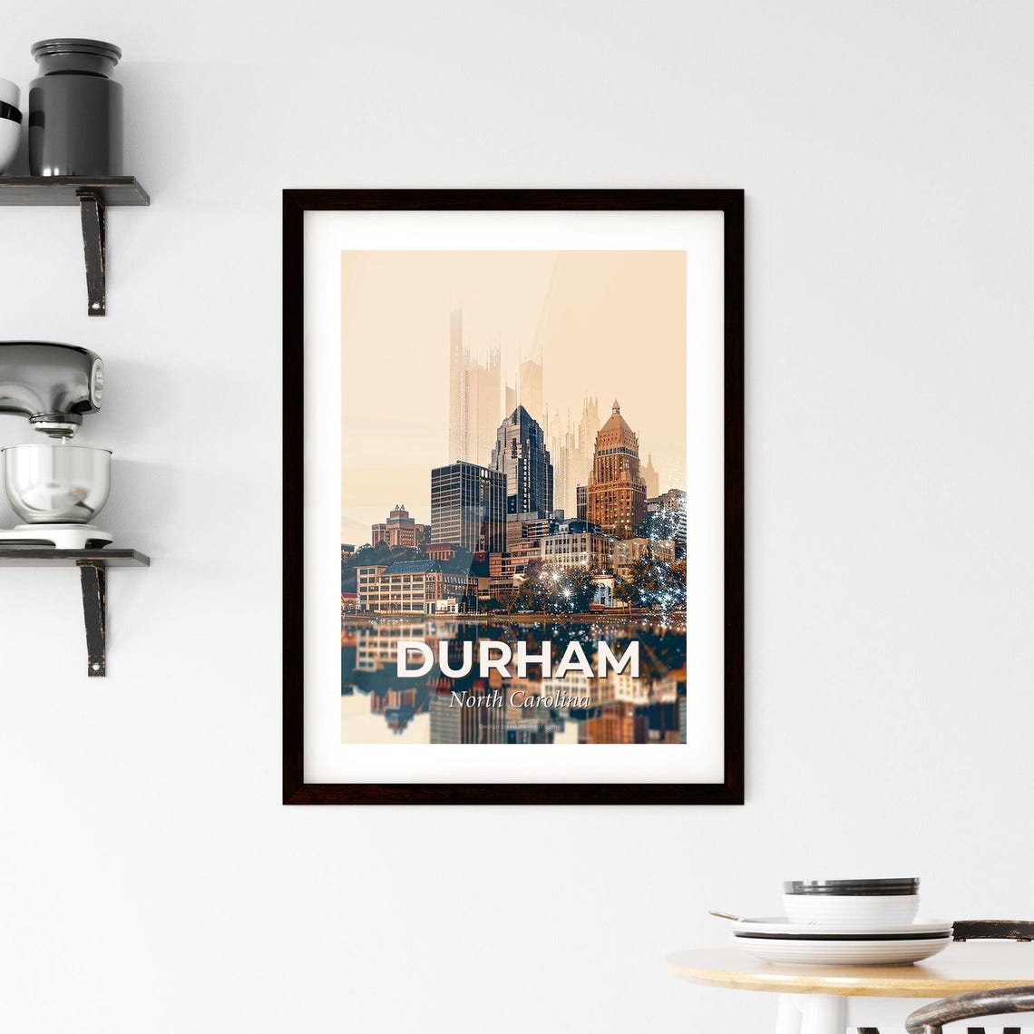 Durham North Carolina Downtown Skyline Reflection Art Poster - Image 2