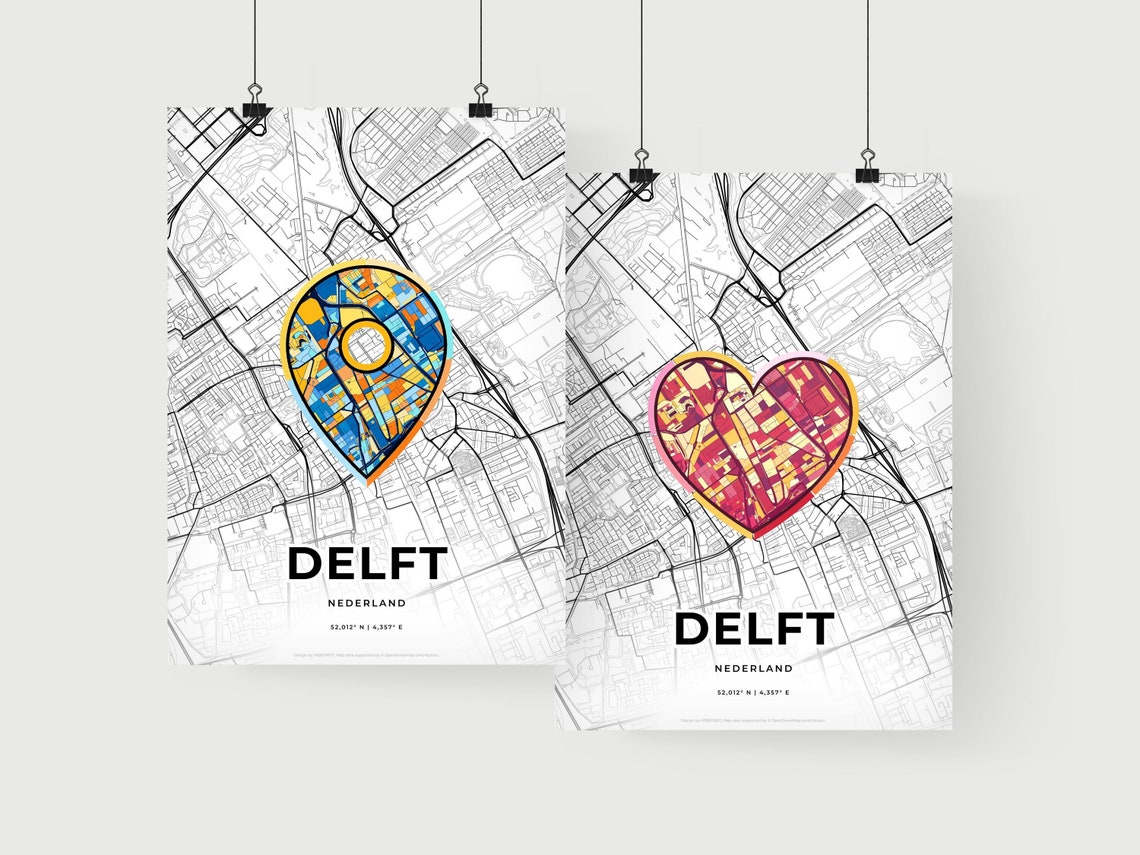Delft Netherlands Where It All Began Heart Map Coordinates Poster - Image 2