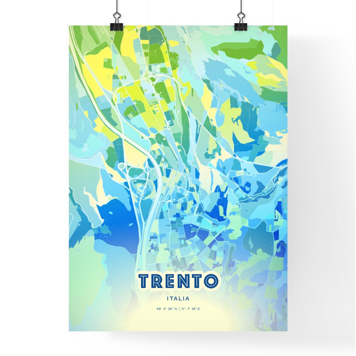 Trento Italy Bluish Custom Stylish City Map Art Poster Travel Gift - Image 2