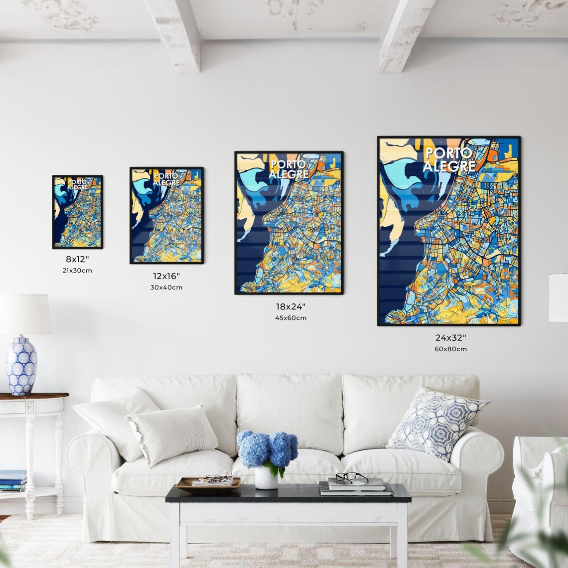 Porto Alegre Brazil City Map Art Print Deep Navy Blue And Orange Design - Image 3