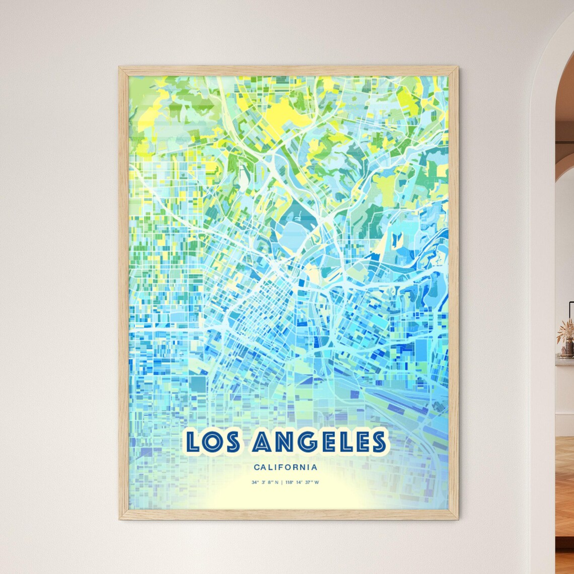 Los Angeles California Vibrant Abstract Watercolor City Street Map Poster
