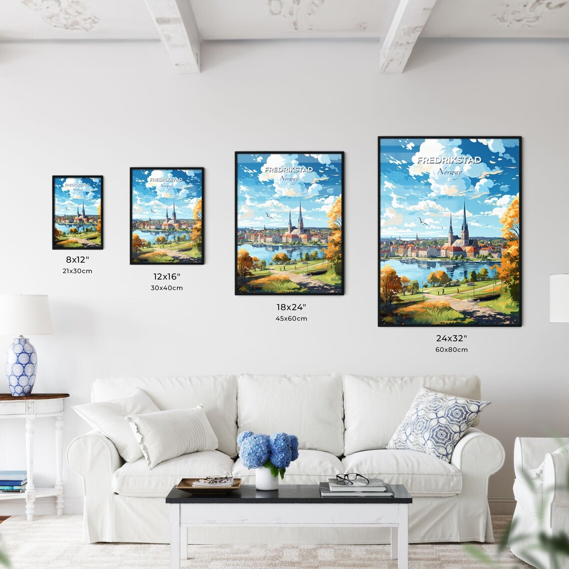 Fredrikstad Norway Illustrated Twin Spire Cathedral Travel Poster - Image 3