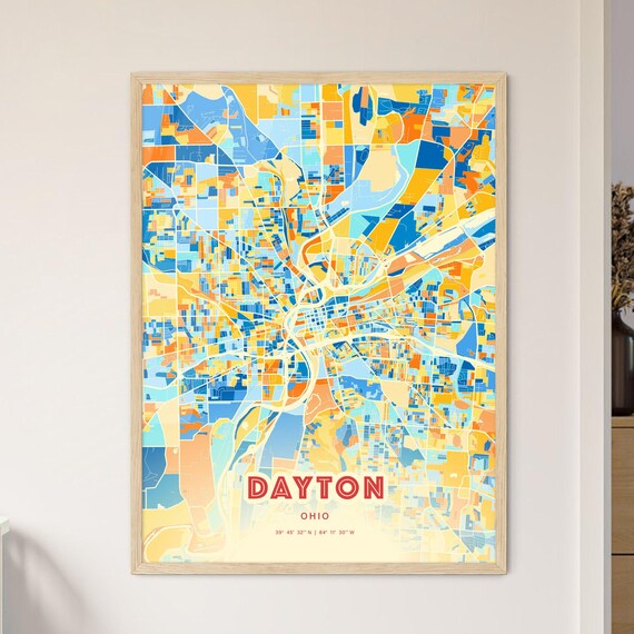 Dayton Ohio Modern Geometric Blue Orange City Map Art Poster