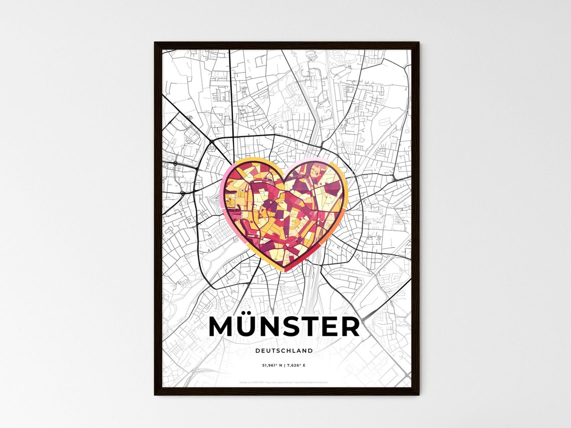 Münster Germany Modern Minimalist Heart Street Map Art Poster