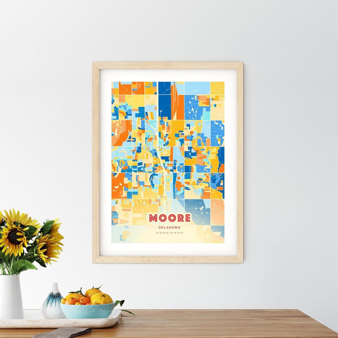 Moore Oklahoma Blue Orange Street Map Art Home Decor Gift Poster - Image 2