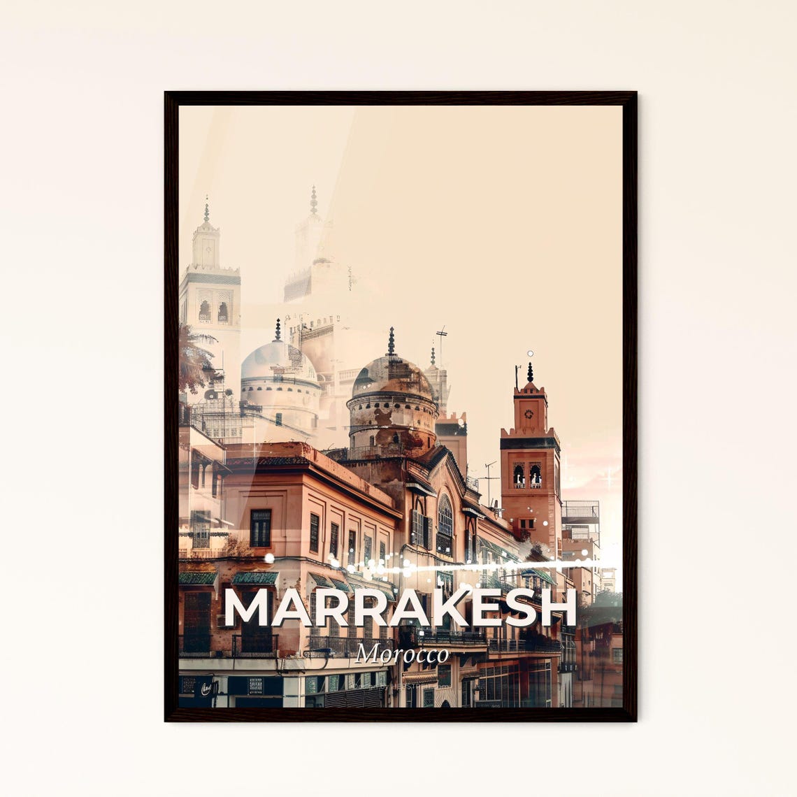Marrakesh Morocco Golden Medina Minaret Double Exposure Art Poster