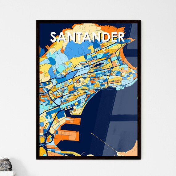 Santander Spain Artistic Colorful City Map Wall Decor Travel Design Poster