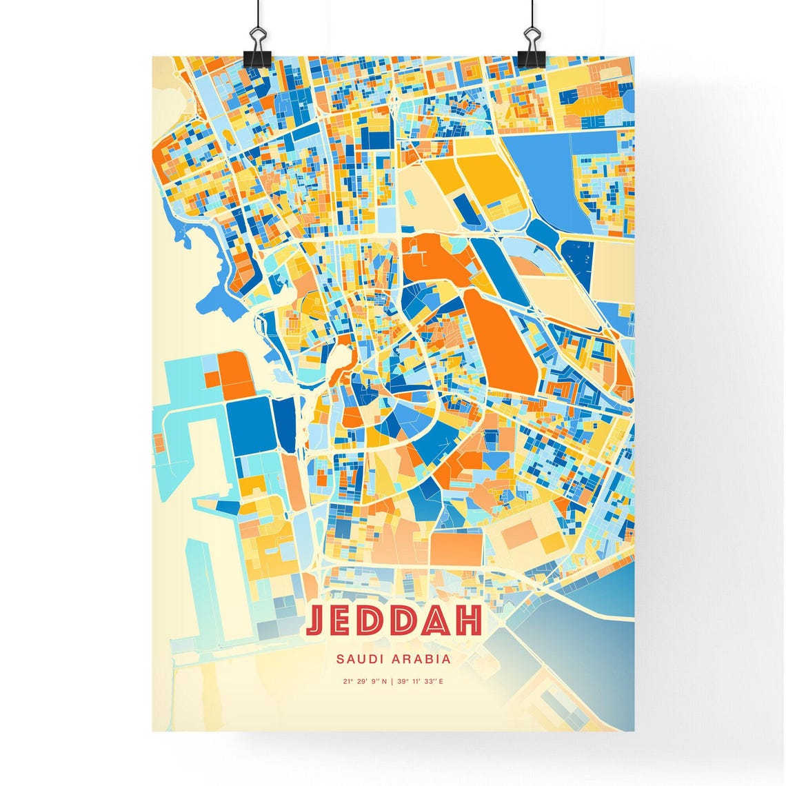 Jeddah Saudi Arabia City Map Abstract Blue Orange Modern Art Print - Image 3