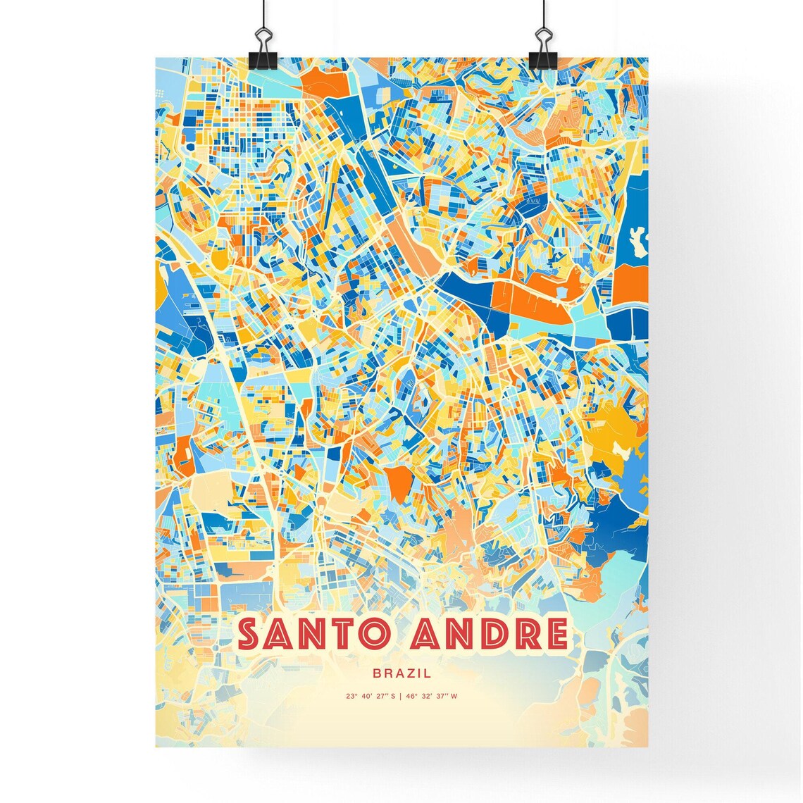 Santo Andre Brazil Colorful Blue and Orange City Map Art Poster - Image 3