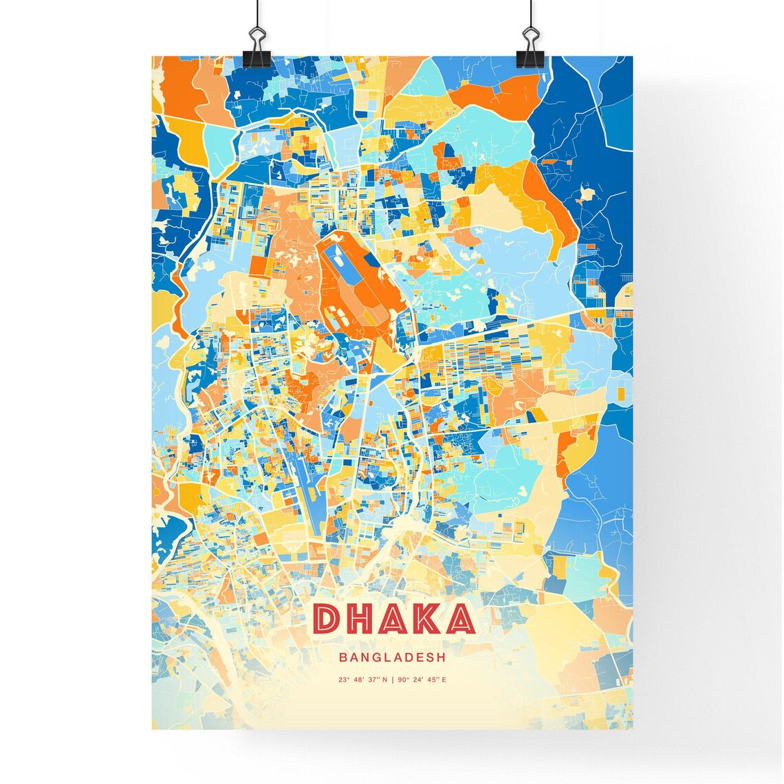 Dhaka Bangladesh Capital Colorful Blue Orange City Map Poster - Image 3